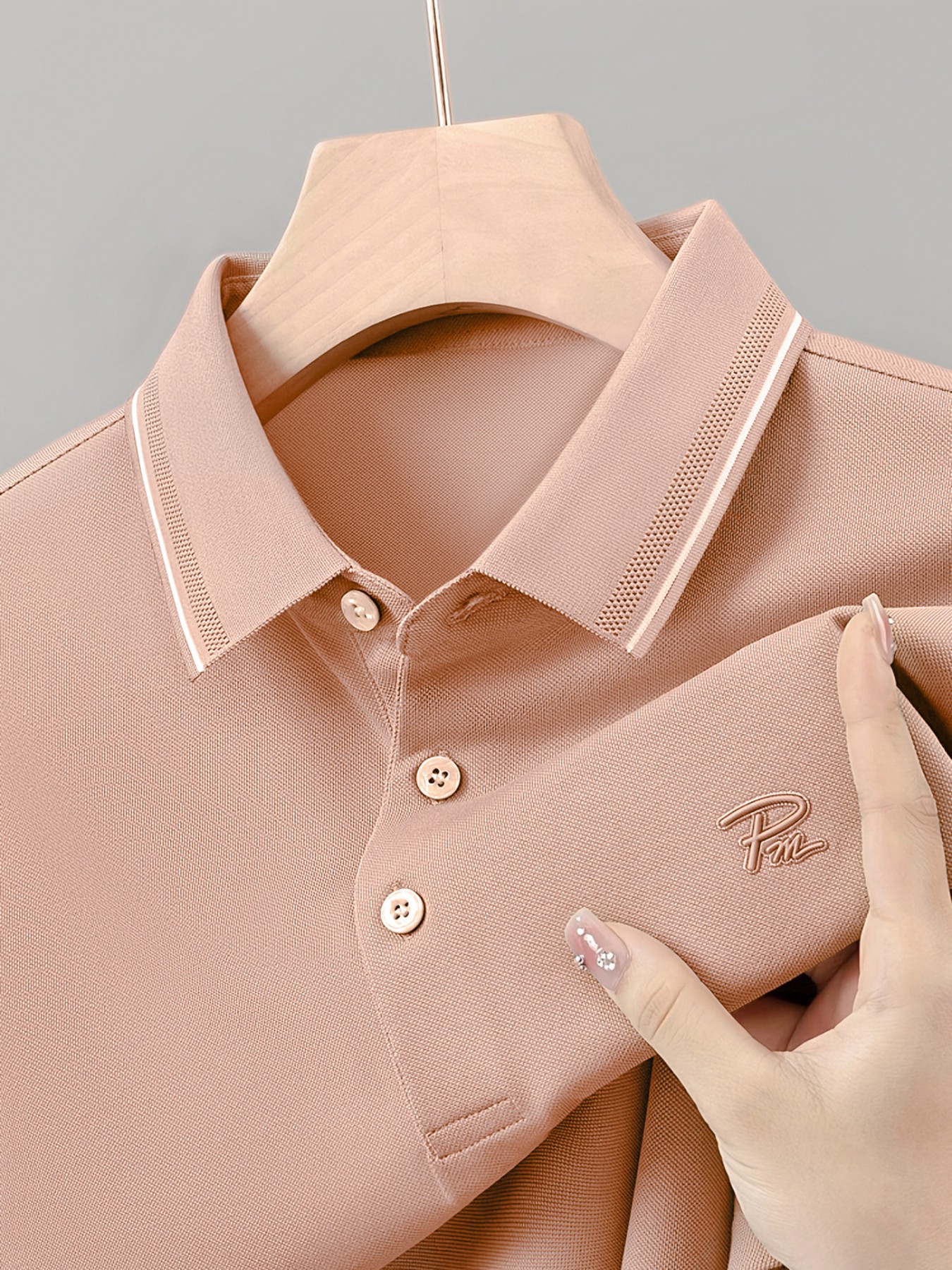 100% Knitting Dying PK Cotton Polo Shirt [Pm-Dusty Rose]