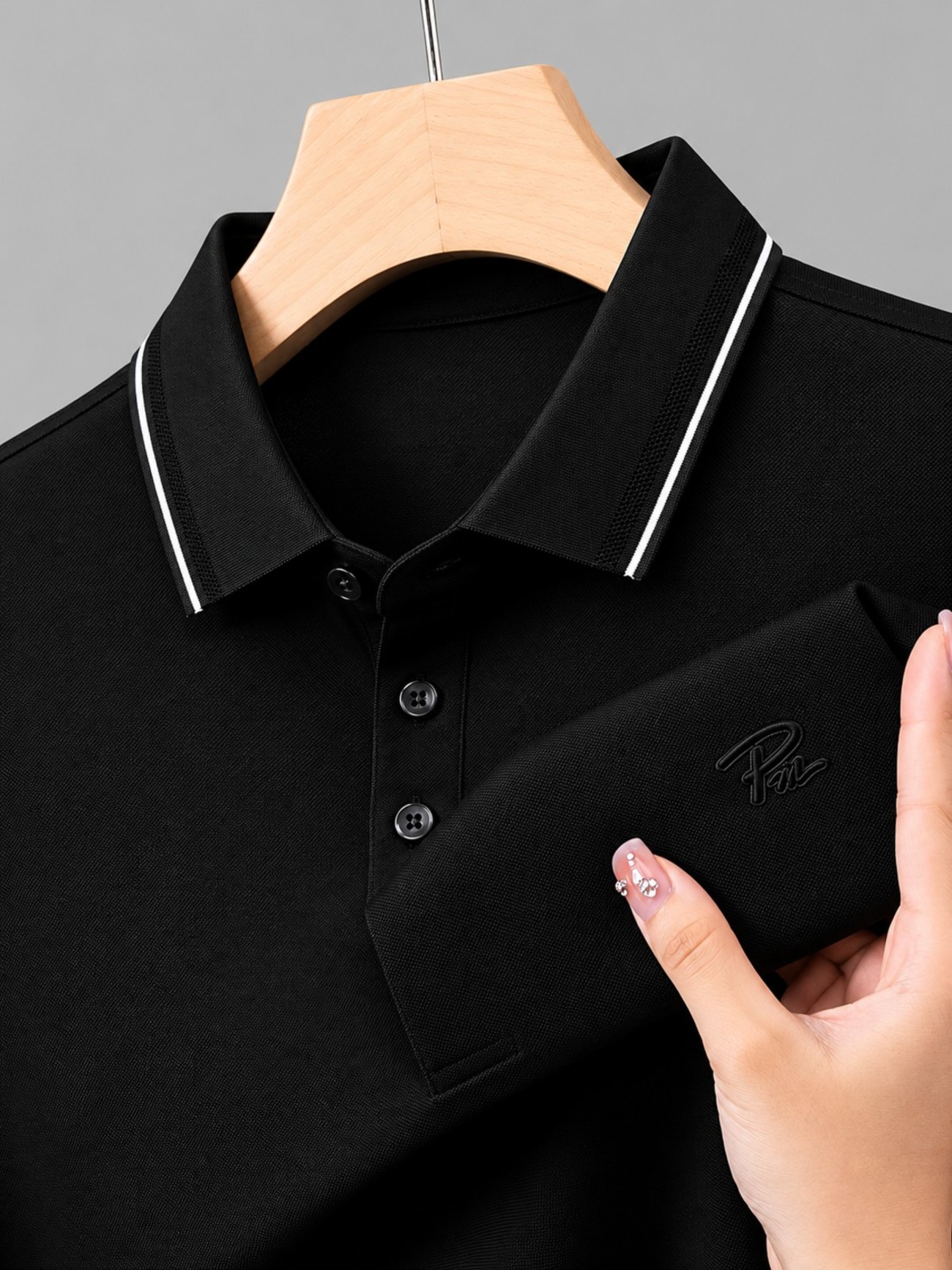 100% Knitting Dying PK Cotton Polo Shirt [Pm-Black]